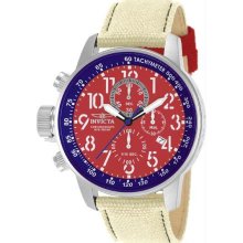 Men's Stainless Steel Case Quartz Specialty Chronograph Red Tone Dial Nylon and