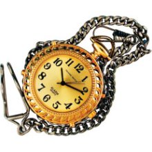 Mens Tel Time Gold Colored Pocket Talking Watch with Golden Chain