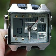 Mens White Digital Lcd Sport T2 Time Alarm Leather Wrist Watch Nice Gift+box