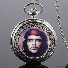 Mens Womens Ernesto Guevara Printed 12/24 Hours Display Silver Pocket Watch