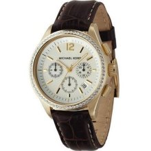 Michael Kors Mk5014 Brown Leather Gold Chronograph Crystal Watch