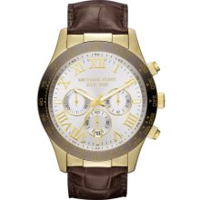 Michael Kors Mk8263 Men's Watch Leather Bracelet Silver Tone Dial Chronograph