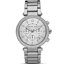 Michael Kors Parker Silver and Crystal Watch, 39mm