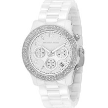 Michael Kors Women's Ceramic Glitz Chronograph Watch White Crystal Mk5188