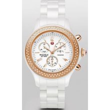 Michele Jetway White Ceramic Diamond Rose Gold Ladies Watch MWW17B000008