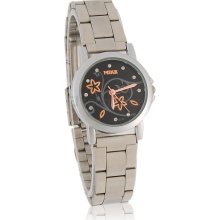 MIKE Round Dial Women's Analog Watch with Stainless Steel Strap (Black)