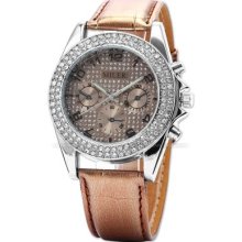 Miler Crystal Lady Women Brown Bracelet Leather Quartz Wrist Watch Dailyetrade