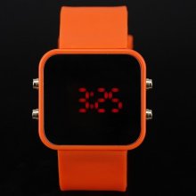 Mirror Luxury Sport Style Orange Jelly Led Digital Date Lady Men Watch Gift