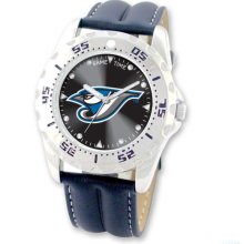 MLB Baseball Watches - Men's Stainless Steel Toronto Blue Jays Watch and Leather Band