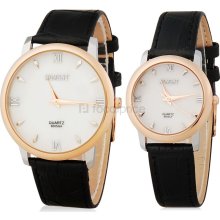 Moment 8005 Round Dial Analog Quartz Couple Watches for Lovers (Black)