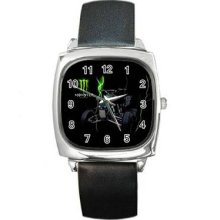 Monster Energy Unisex Silver-Tone Square Metal Watch 02