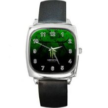 Monster Energy Unisex Silver-Tone Square Metal Watch 01