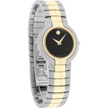 Movado Mosaic Ladies Museum Black Dial 18K Gold/SST Swiss Quartz Watch 0601953