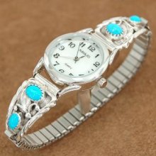 Navajo Sterling Silver Sky Blue Turquoise Womens Stretch Watch