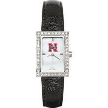 Nebraska Cornhuskers Allure Ladies Watch With Black Leader Strap