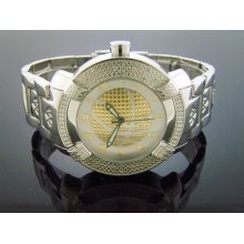 New! Aqua Master Large 45MM Round 20 Diamonds Watch Silver & Yellow Gold World