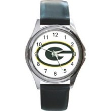 New Green Bay Packer Football Round Metal Watch