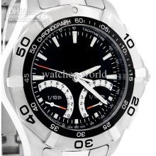 New Hy Grande Date Mens Silver Black Dial Chronograph Quartz Men Wat