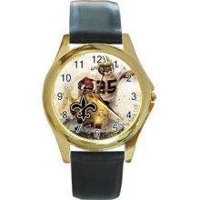 New Orleans Saints Unisex Gold-Tone Round Metal Watch 06