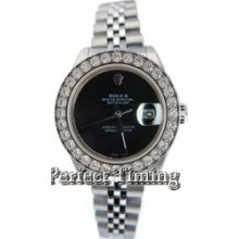 NEW Rolex Datejust Ladies Stainless Steel Jubilee Band Model 79160 w/Custom Added Onyx Stone Dial and Bead Diamond Bezel-2000's