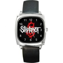 NEW* SLIPKNOT Square Metal Watch LeatherBand - Leather - Silver