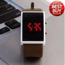 Nice Kid Unisex Led Women Men Girl Simple Digital Sport Wrist Watch Brown Rubber