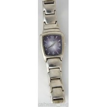 Nine West Woman's Silver Tone Watch Gray Sunburst Square Dial