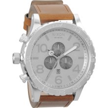 Nixon Men's '51-30' Leather Strap Chronograph Watch (Silver)