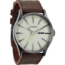 Nixon 'The Sentry' Leather Strap Watch Gunmetal/ Brown