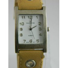 No Boundaries Ladies Watch Silver Tone Square Face /light Brown Band