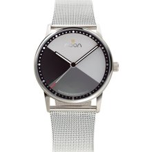 Noon Copenhagen Unisex The Changer 44 Analog Stainless Watch - Silver Mesh Bracelet - Black Dial - 44-020M5