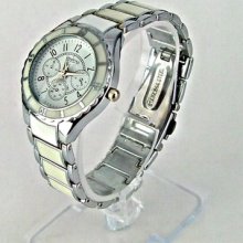 Number Bezel Designer Silver White Clipper Link Band Bracelet Watch