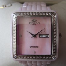 Oniss Lady's Watch Quartz All Pink Ceramic Crystal Sapphire Mop Original