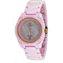 Oniss On7702-lrg Women's Rose Trim Crystal Index Mop Dial Pink Ceramic Watch