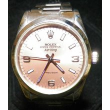 Original 1991 Rolex Mens Stainless Steel Air-king 14000 Salmon Arabic Dial