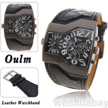 Oulm Military Army Two Time Zones Movements Watch Leather Cool Boys Sports Mens