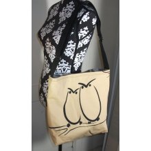 Owl Slouch Bag -- Meduim Sized Cross- Body Adjustable Black Owls