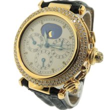 Pasha De Cartier Gmt Day Date Moon Phase 18k Gold Watch With Diamond Bezel