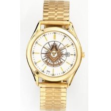 Past Master Watches - Men's Gold Tone Expansion Strap Masonic