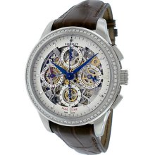 Perrelet Skeleton Dial Diamond Bezel Chronograph Leather Mens Watch