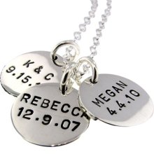 Personalized Handstamped Sterling Silver Discs - Three Charm Mommy Necklace - 5/8 inch