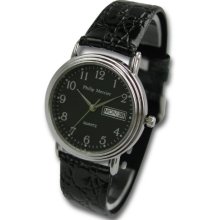 Philip Mercier Men's Quartz Watch With Black Dial Analogue Display And Black Plastic Or Pu Strap Sml27/B