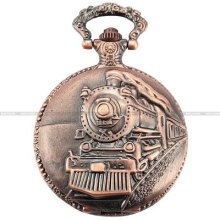 Pocket Bronze Red Steamer Train Pattern Pendant Men Quartz Watch Dailyetrade