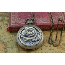 Pocket Watch Necklace Chain Fashion Flower Beautiful Women Unisex Vintage Antique