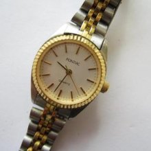 Pontiac Fluted Bezel Bicolor Ladies Watch Runs And Keeps Time