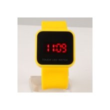 Popular Digital Display Red LED Light Touch Silicone Band Steel Case Wrist Watch Yellow for Men Women