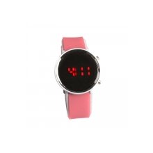 Popular Digital Display Red LED Light Steel Case Silicone Band Wrist Watch - Pink