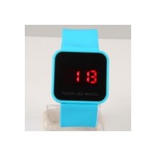 Popular Digital Display Red LED Light Touch Silicone Band Steel Case Wrist Watch Sky Blue for Men Women