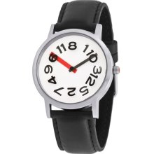 Projects Unisex Rush Hour Analog Stainless Watch - Black Leather Strap - White Dial - 7276