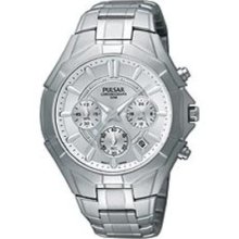 Pulsar Mens Chronograph Stainless Watch - Silver Bracelet - Silver Dial - PT3203